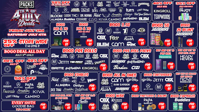 PACKS Weed Dispensary San Gabriel Valley PACKS SGV JULY 3RD-4TH DEALS