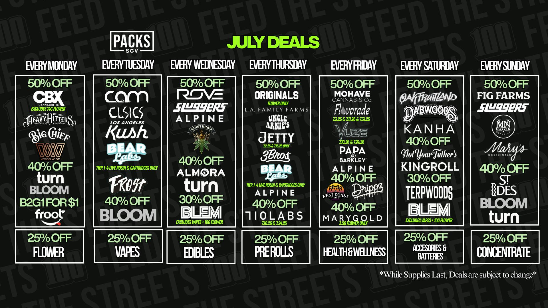 PACKS Weed Dispensary San Gabriel Valley JULY DISCOUNTS.