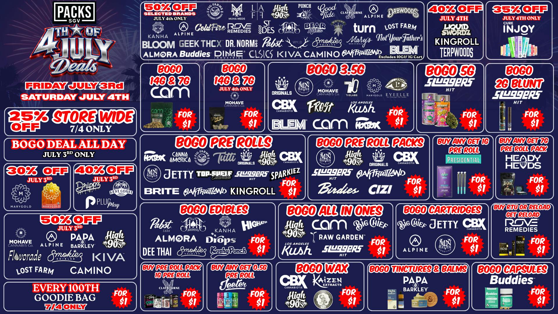 PACKS Weed Dispensary San Gabriel Valley PACKS SGV JULY 3RD-4TH DEALS