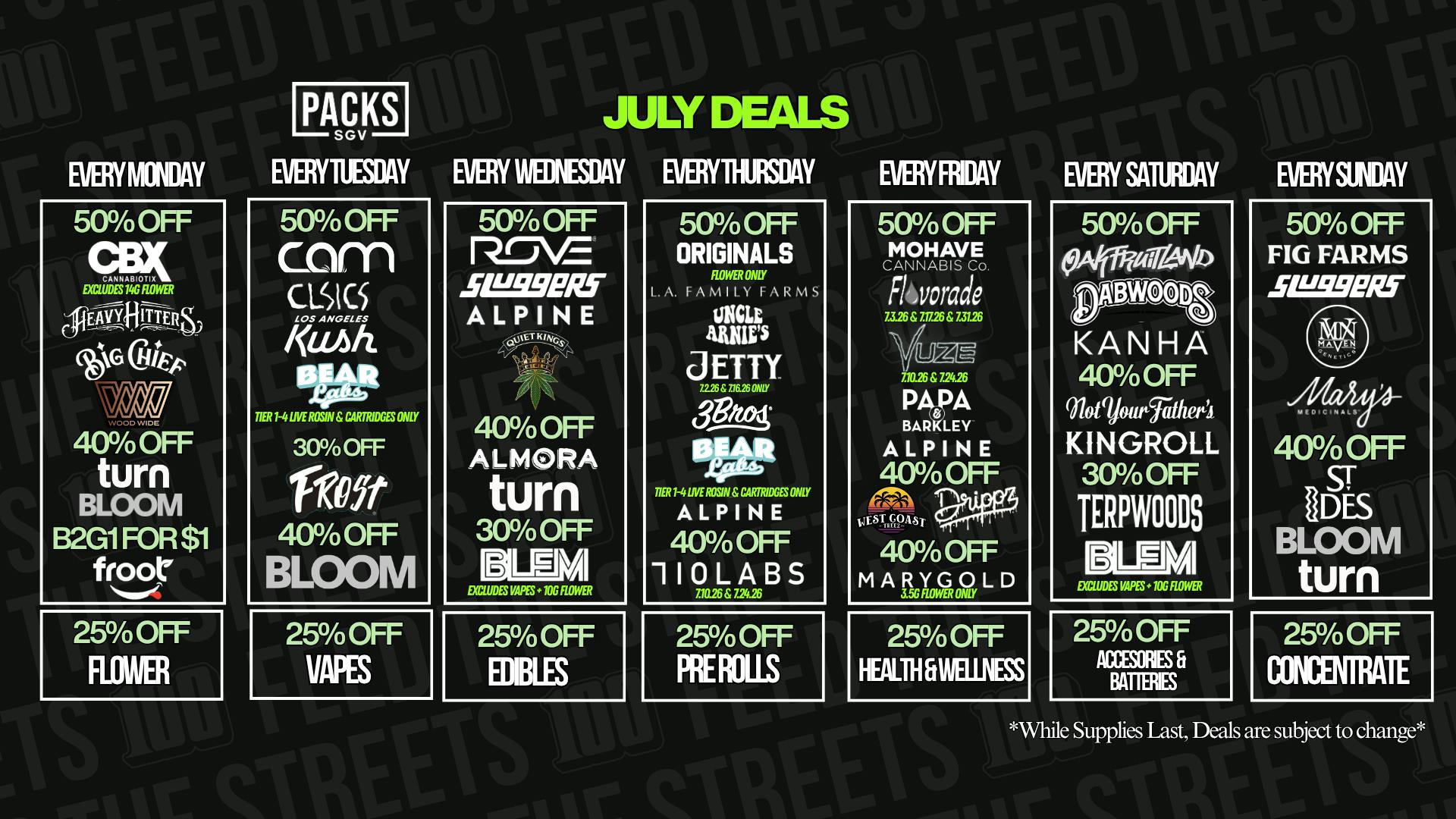 PACKS Weed Dispensary San Gabriel Valley JULY DISCOUNTS.