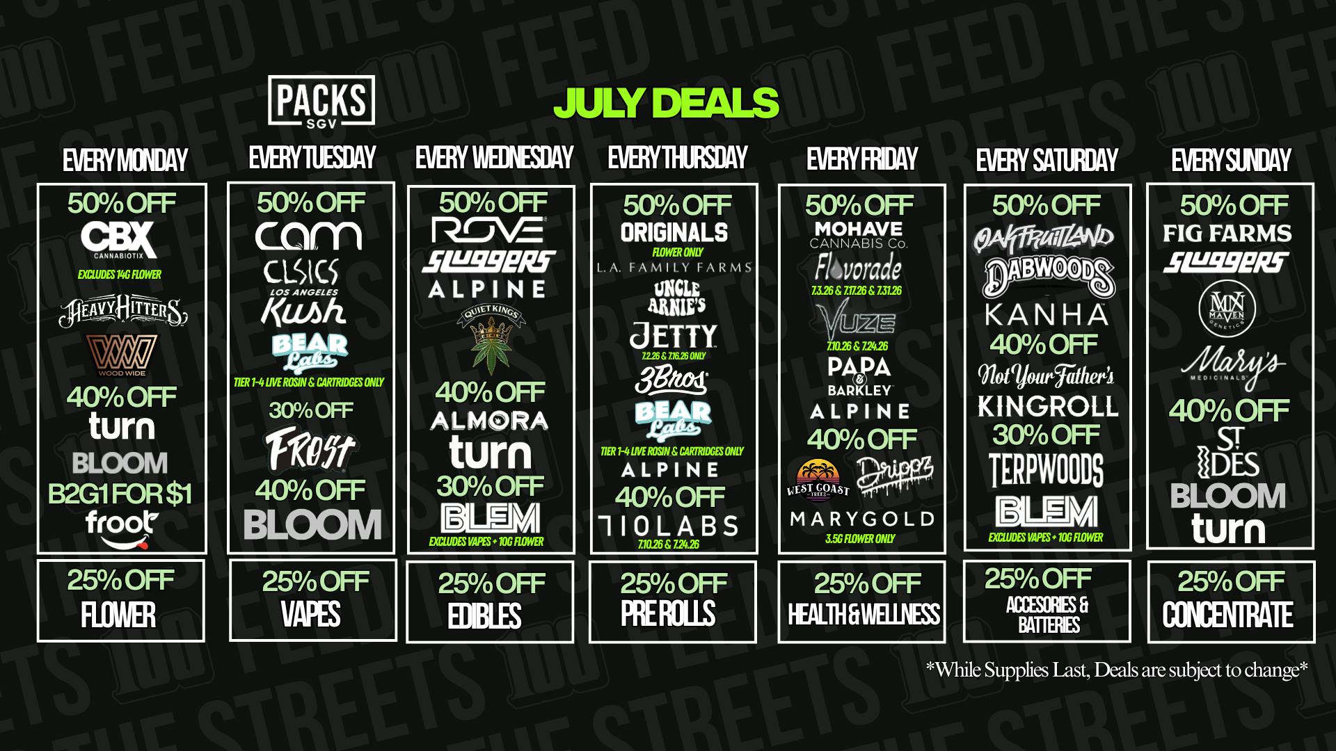 PACKS Weed Dispensary San Gabriel Valley JULY DISCOUNTS.