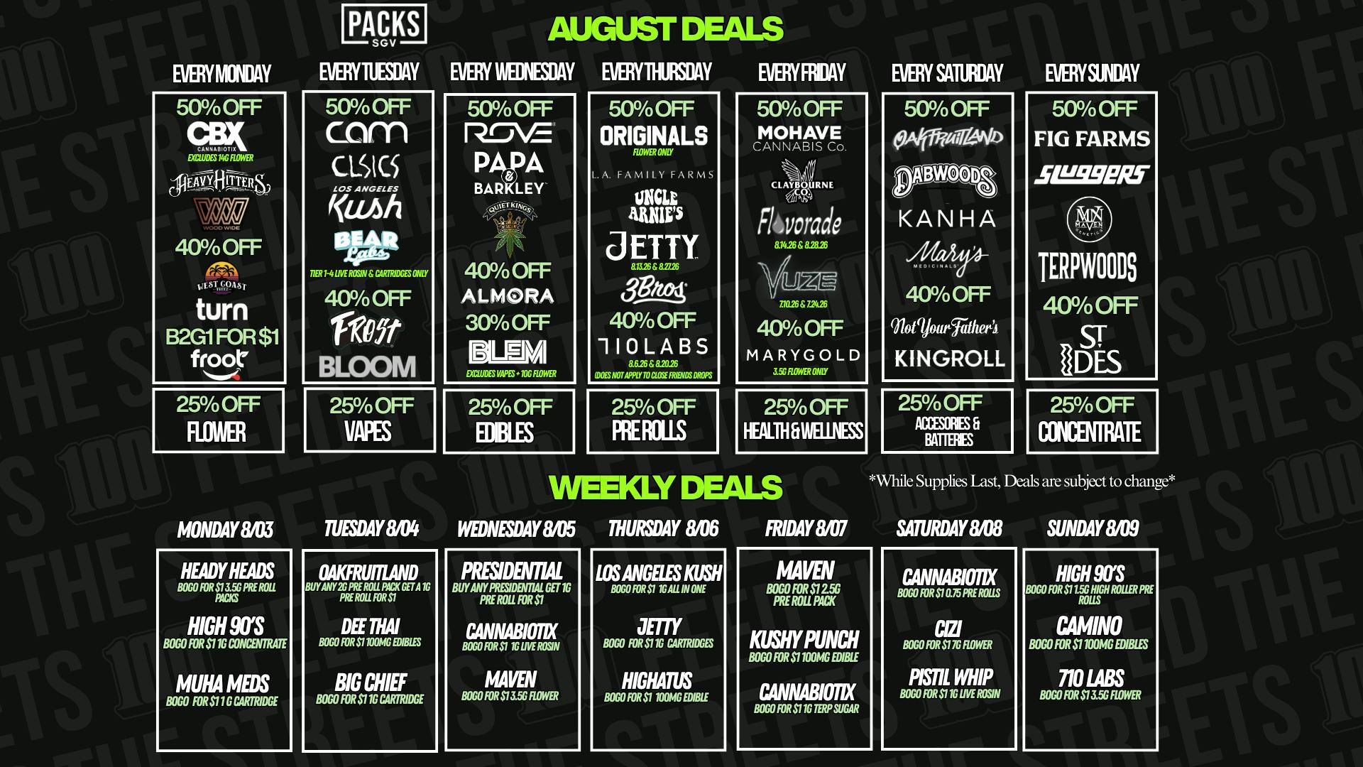 PACKS Weed Dispensary San Gabriel Valley AUGUST DISCOUNTS + WEEKLY BOGOS