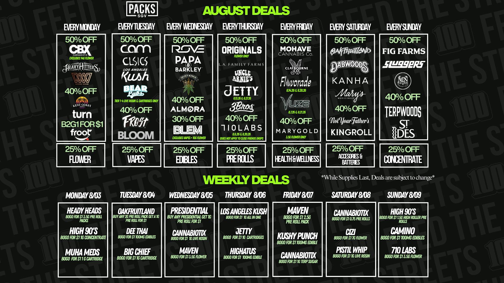 PACKS Weed Dispensary San Gabriel Valley AUGUST DISCOUNTS + WEEKLY BOGOS