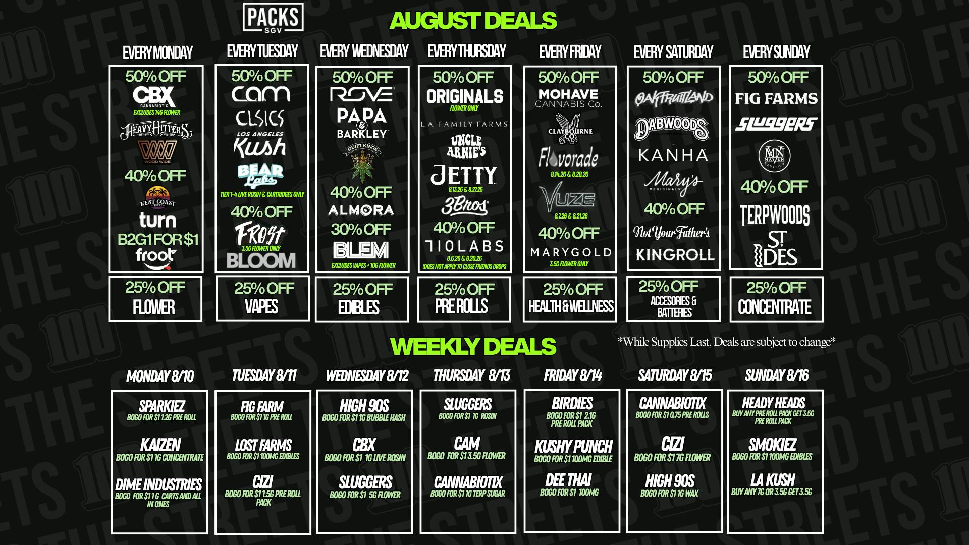 PACKS Weed Dispensary San Gabriel Valley AUGUST DISCOUNTS + WEEKLY BOGOS
