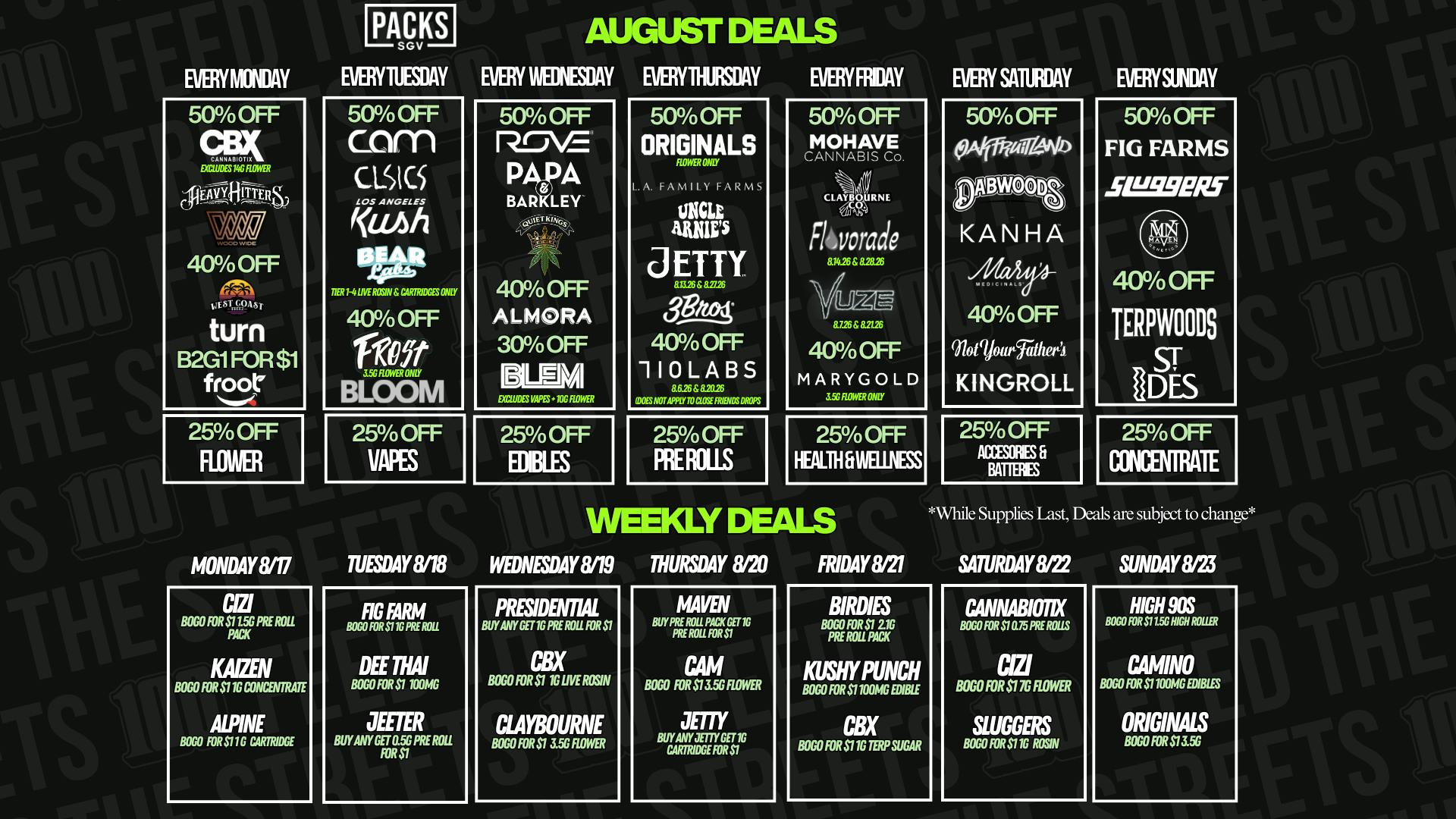 PACKS Weed Dispensary San Gabriel Valley AUGUST DISCOUNTS + WEEKLY BOGOS