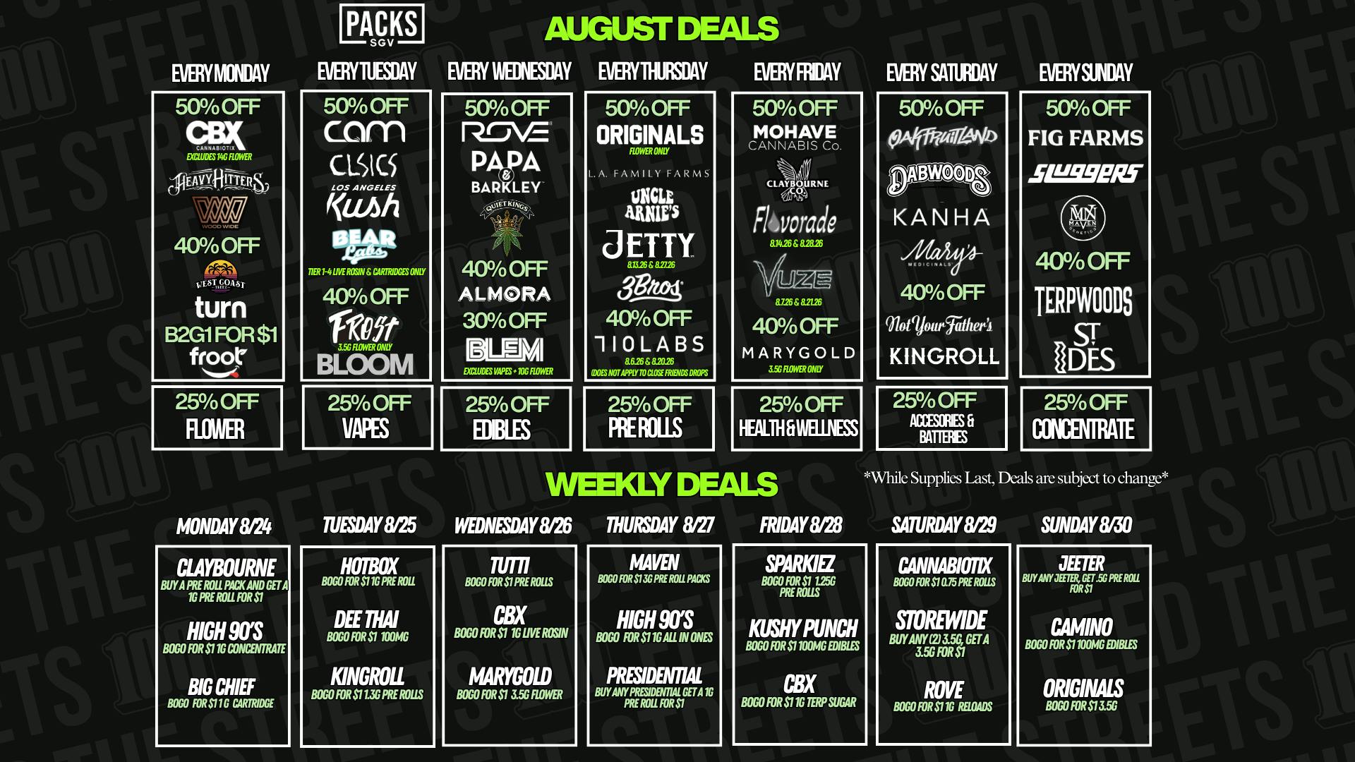 PACKS Weed Dispensary San Gabriel Valley AUGUST DISCOUNTS + WEEKLY BOGOS