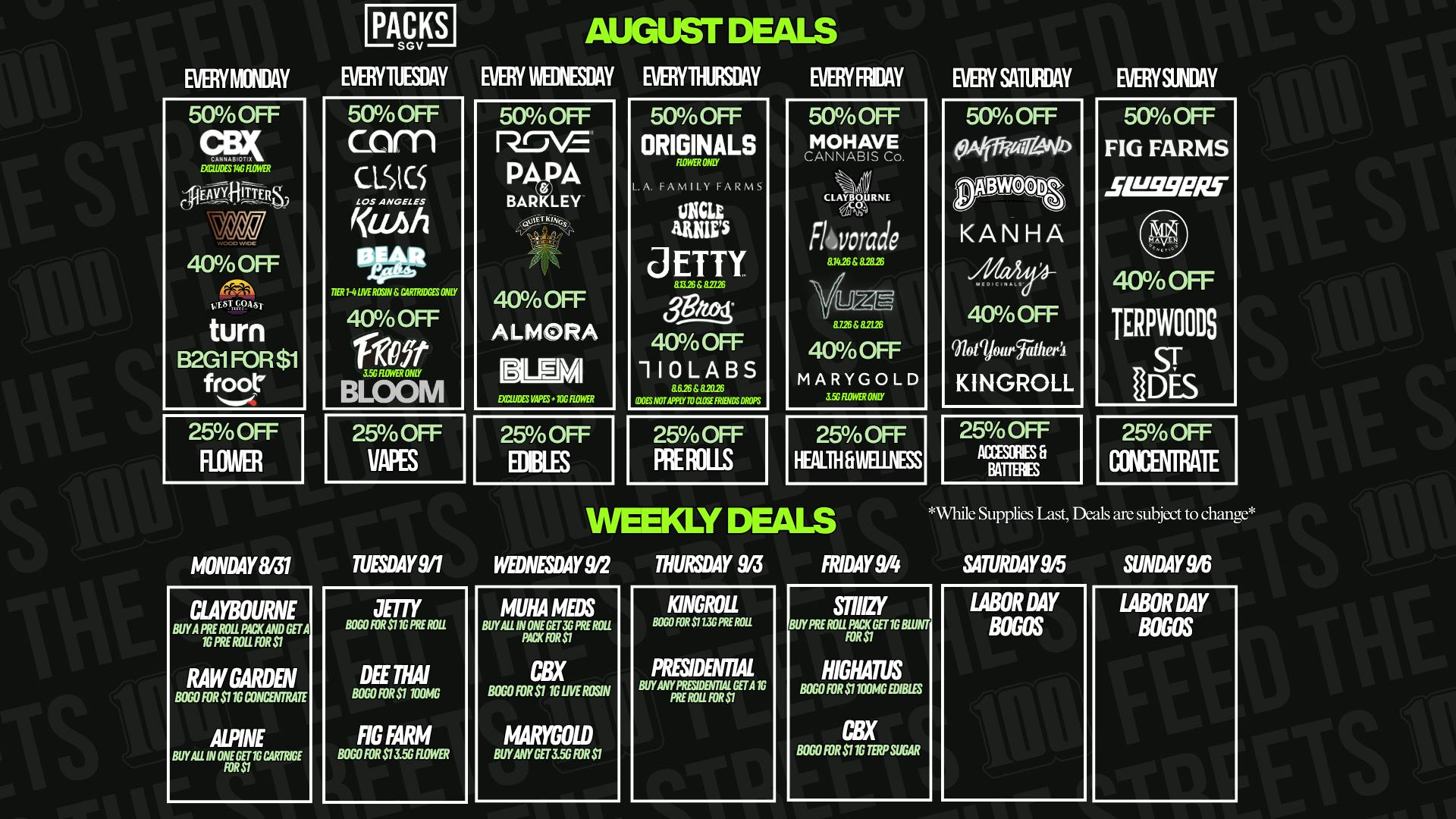 PACKS Weed Dispensary San Gabriel Valley AUGUST DISCOUNTS + WEEKLY BOGOS