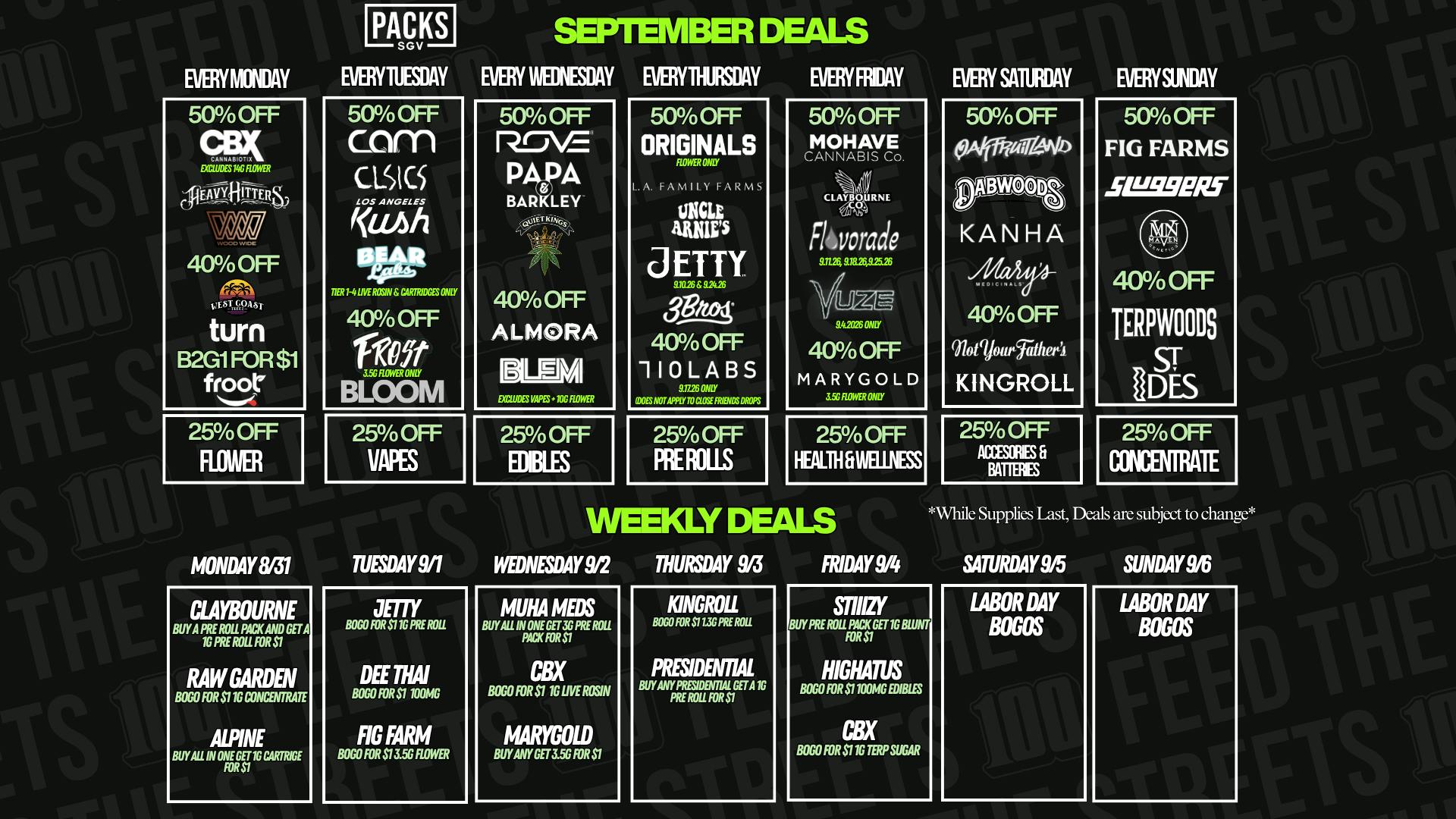 PACKS Weed Dispensary San Gabriel Valley SEPTEMBER DISCOUNTS + WEEKLY BOGOS