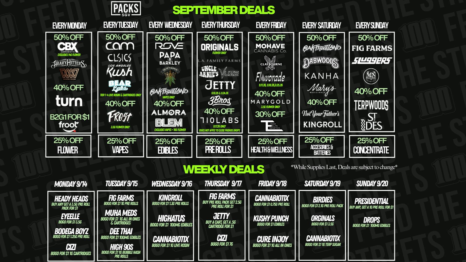 PACKS Weed Dispensary San Gabriel Valley SEPTEMBER DISCOUNTS