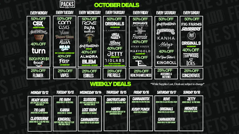 PACKS Weed Dispensary San Gabriel Valley OCTOBER DISCOUNTS