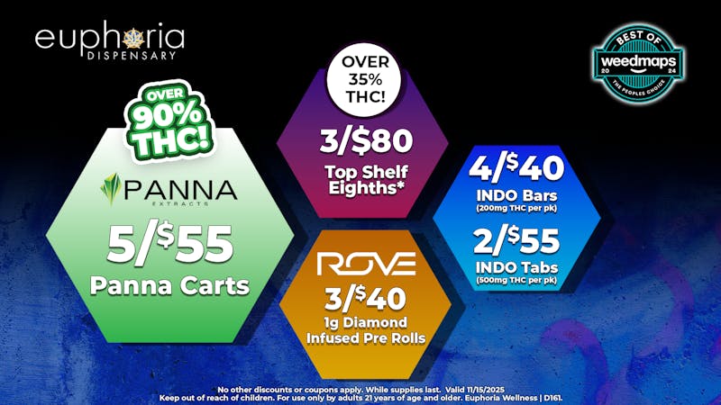 Euphoria Wellness - Marijuana Dispensary 5 for $55 Panna Carts | 3 for $80 Top Shelf 8ths