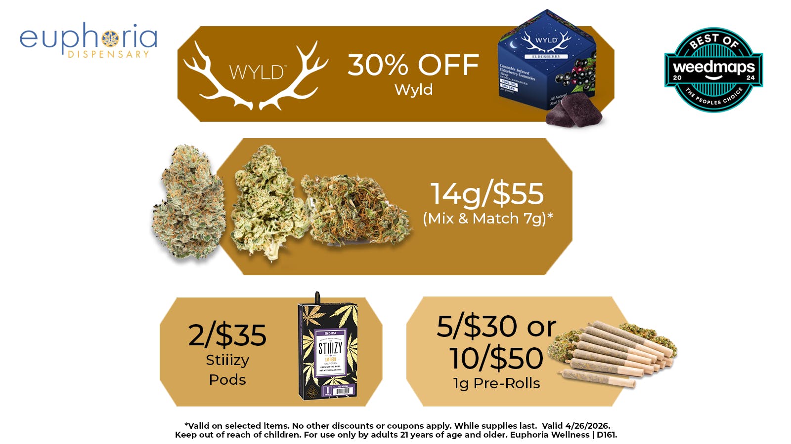 Euphoria Wellness - Marijuana Dispensary 30% Off Wyld Gummies | 2/$35 STIIIZY Pods