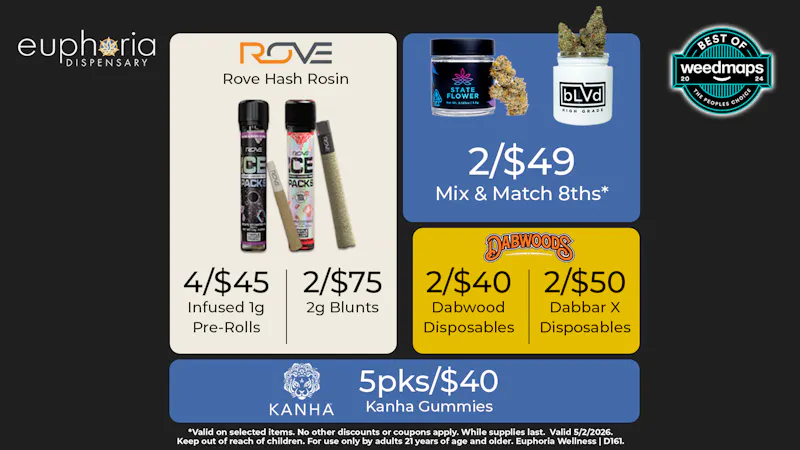 Euphoria Wellness - Marijuana Dispensary 4/$45 Rove Hash Rosin Infused 1g PRs | 2/$49 8ths