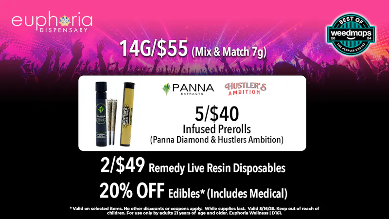 Euphoria Wellness Delivery - West LV 14g/$55 Mix & Match 7g | 20% Off ALL Edibles
