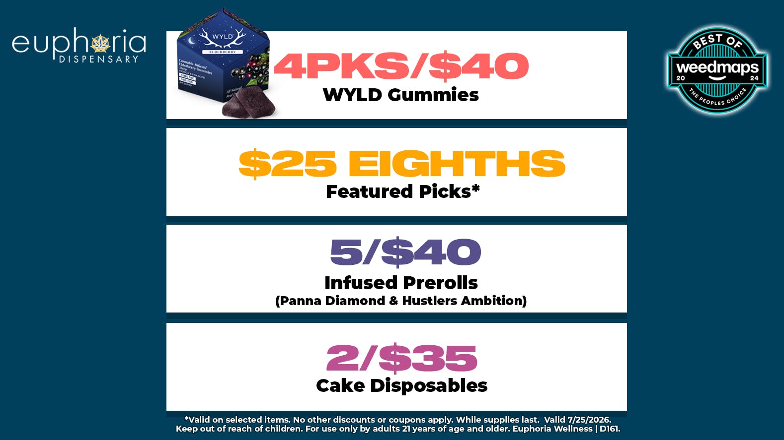 Euphoria Wellness - Marijuana Dispensary 4/$40 Wyld Gummies | $25 Eighths