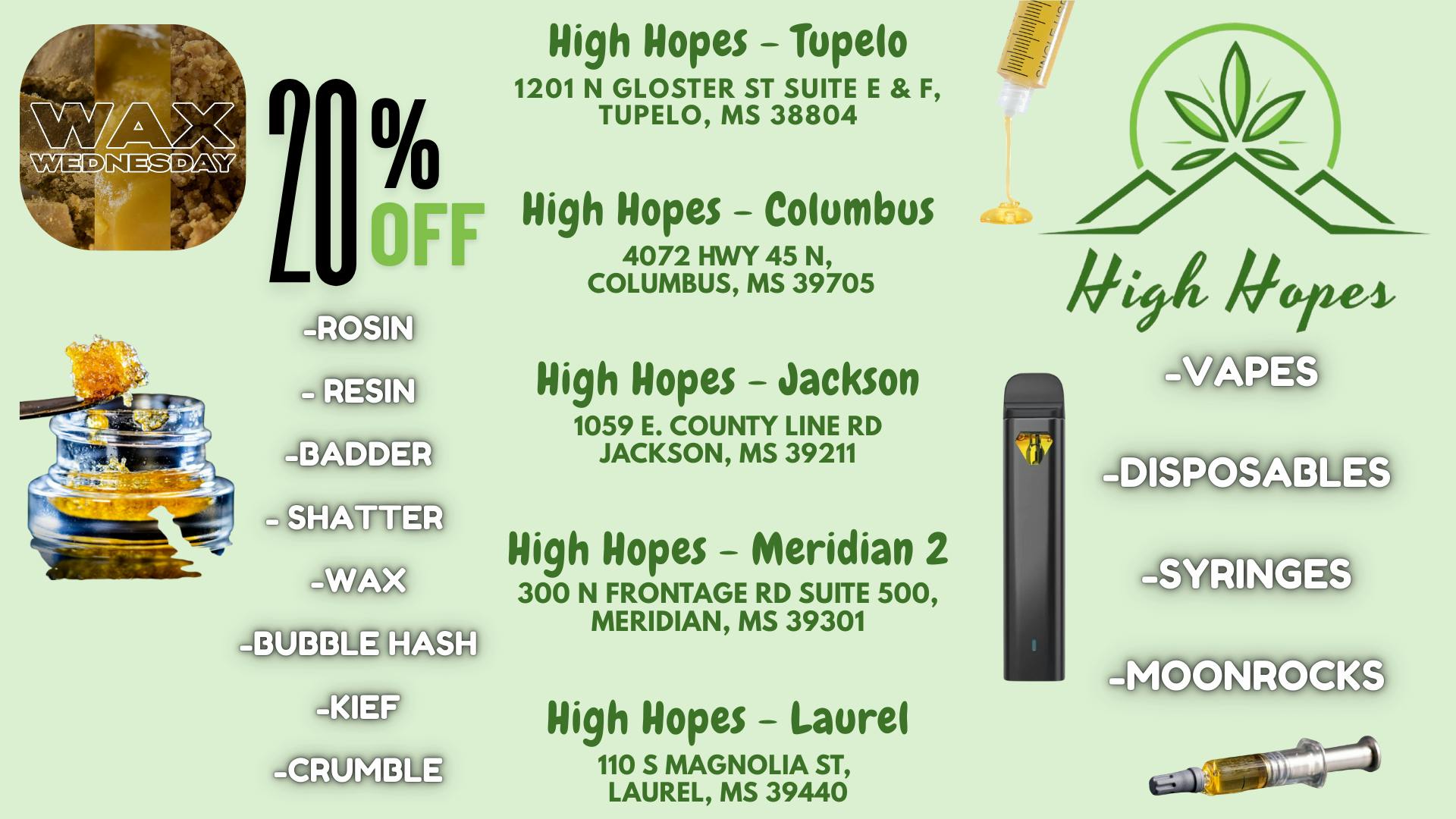 High Hopes - Jackson Concentrates: Vapes, Rosin, Syringes