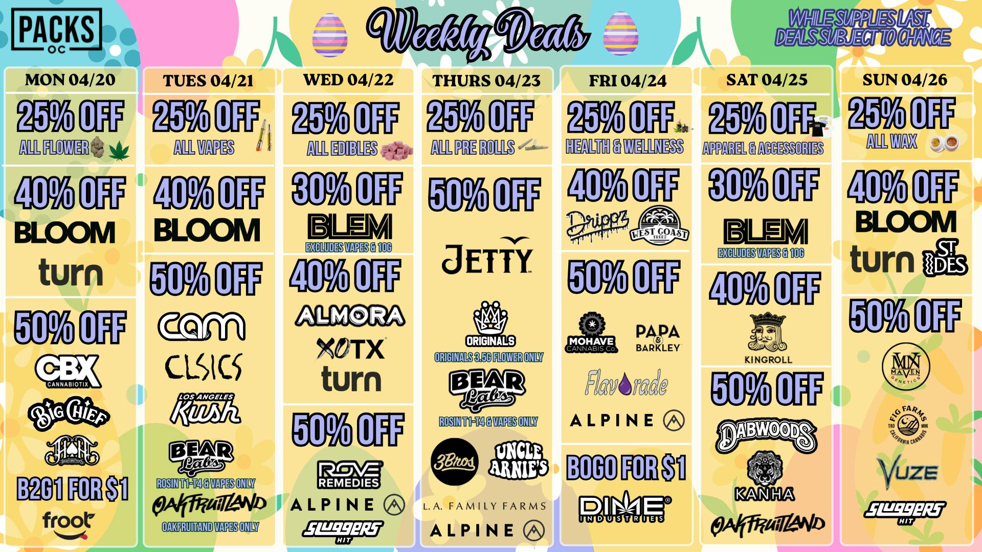 PACKS Weed Dispensary Orange County April 20th - April 26th Deals