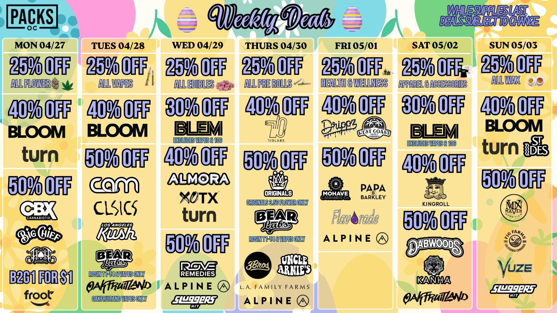 PACKS Weed Dispensary Orange County April 27th - May 3rd Deals