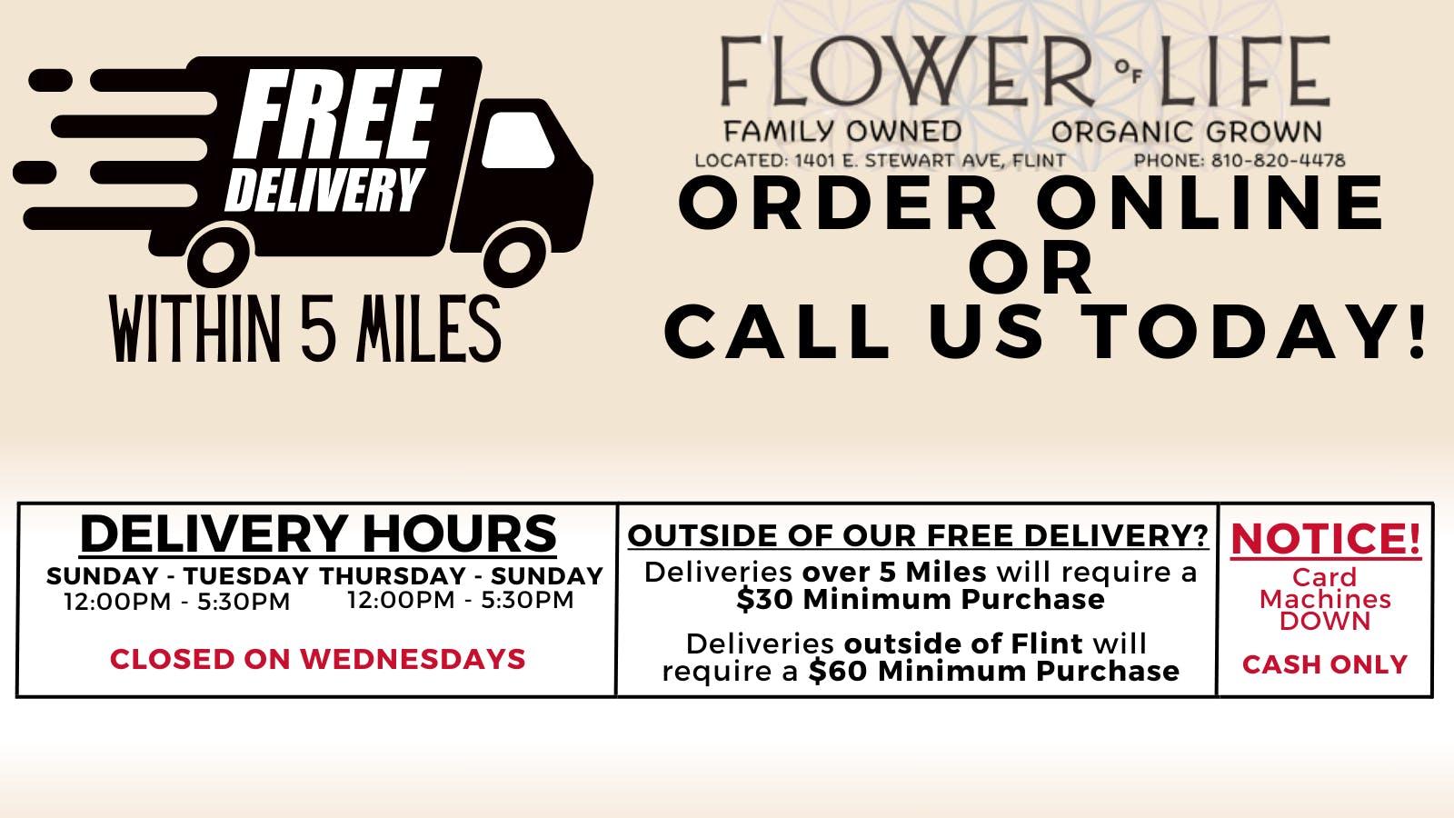 Flower of Life- Delivery FREE DELIVERY! Within 5 Miles