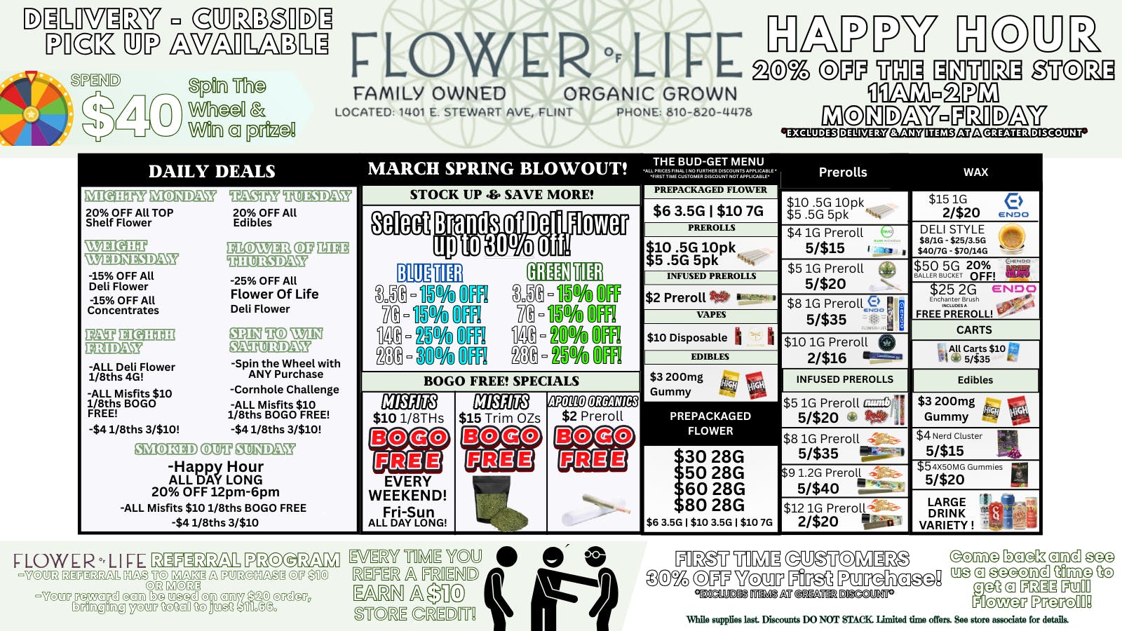 Flower of Life April DEALS! $30 Ozs, BOGOs, + MORE!!!