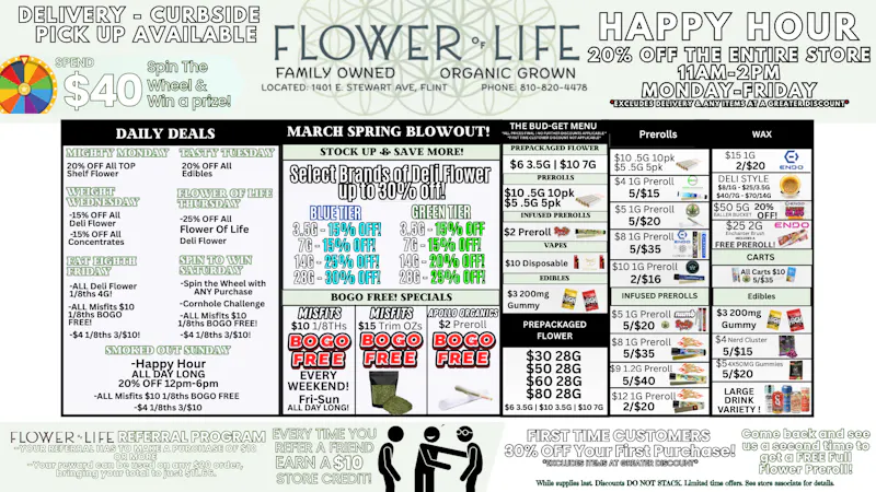Flower of Life April DEALS! $30 Ozs, BOGOs, + MORE!!!