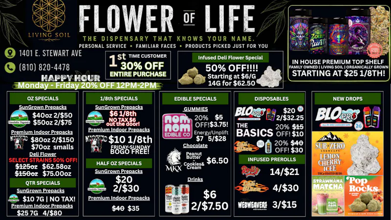 Flower of Life July Specials | 50% OFF INFUSED FLOWER