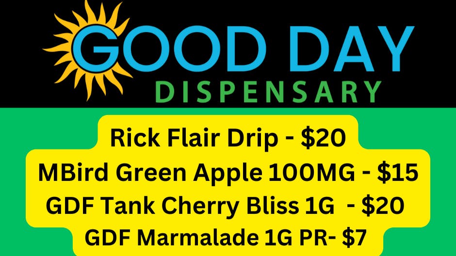 Good Day Dispensary Ric Flair Drip, MBird Green Apple