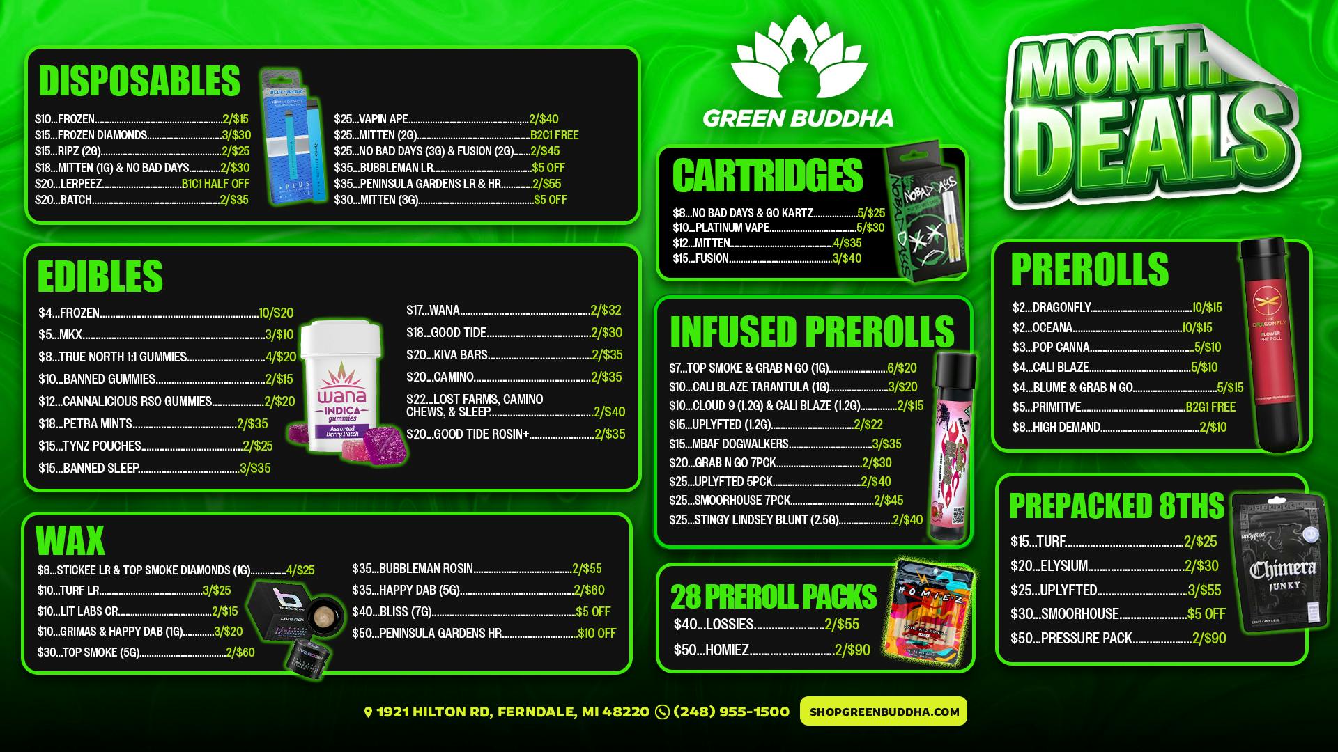 Green Buddha Cannabis Co- Recreational Green Buddha Monthly Deals: Big Savings Await Now
