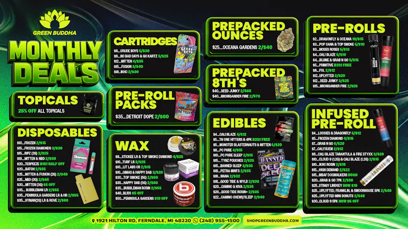 Green Buddha Cannabis Co- Recreational Green Buddha June Deals: Monthly Savings Are Live!