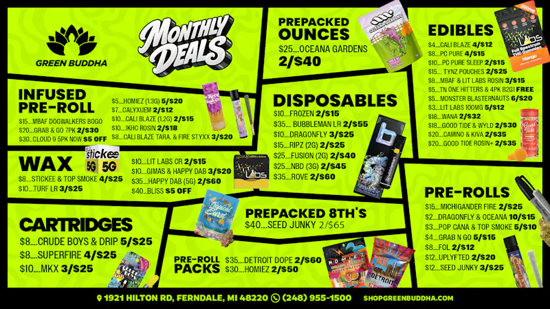 Green Buddha Cannabis Co- Recreational Green Buddha Monthly Deals: Big Savings All Month!