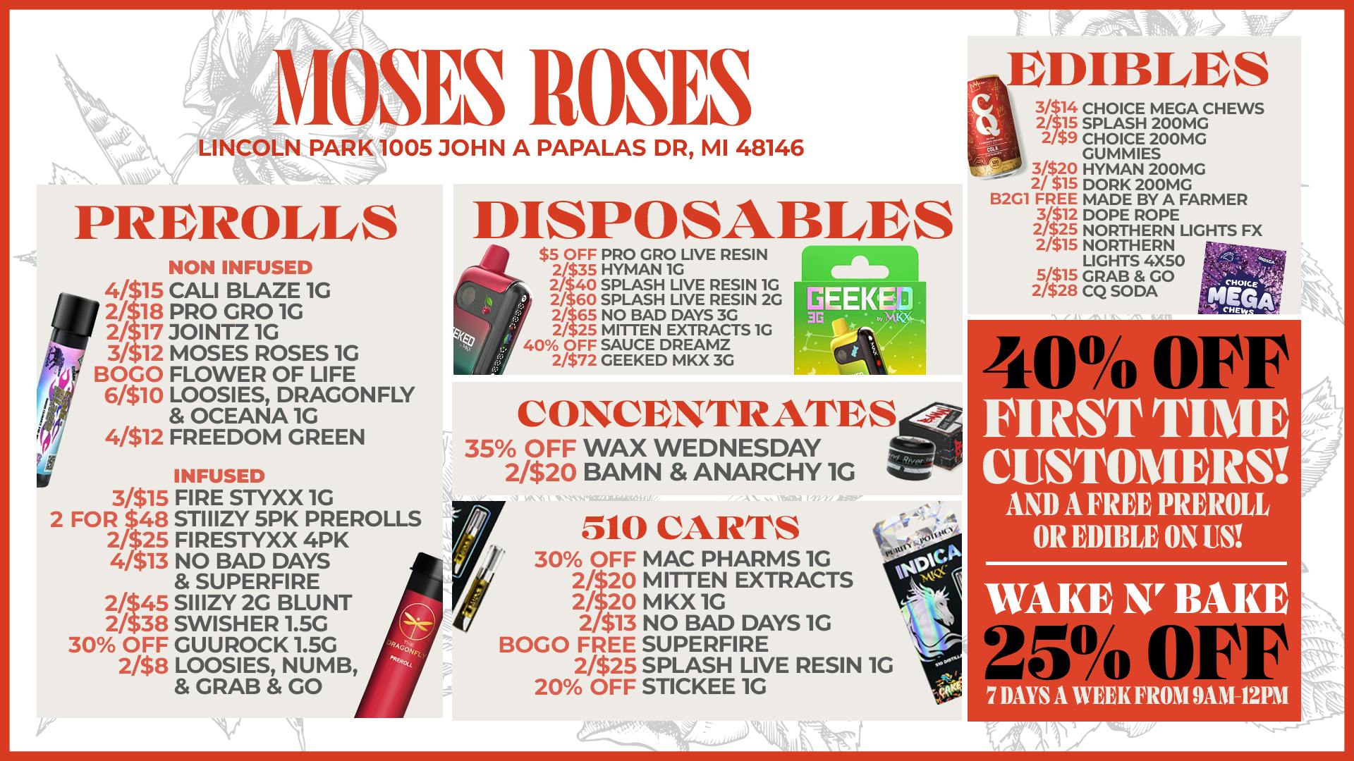 Moses Roses Moses Roses Lincoln Park Deals: 40% Off Wake Bake!