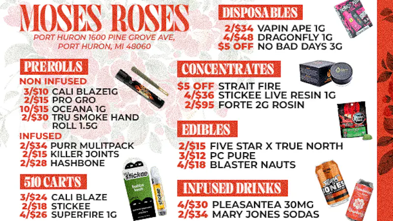 Moses Roses Port Huron Moses Roses Port Huron Deals: Free OZ Friday Now!