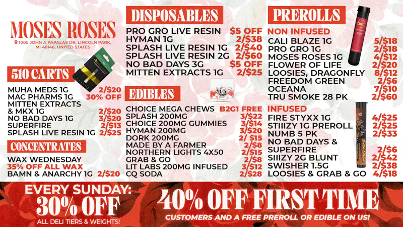 Moses Roses Moses Roses Lincoln Park Deals: 30% Off Sunday Now