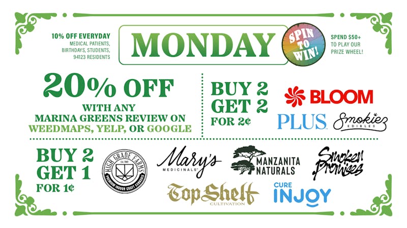 Marina Greens MONDAY B2G1 DEALS!!