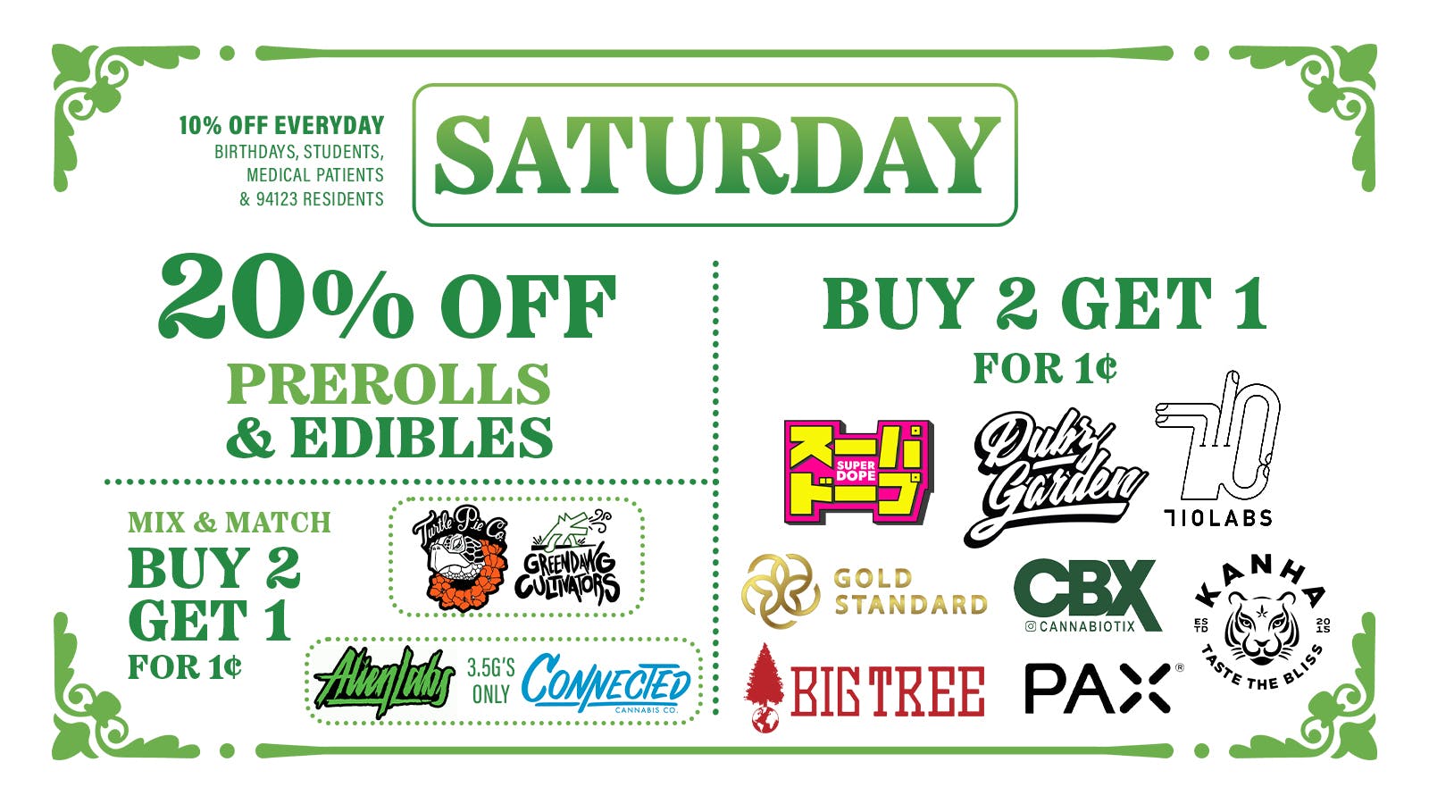 Marina Greens SATURDAY Q4 DEALS!!