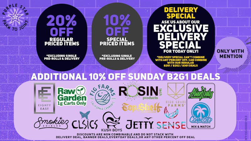 Purple Star MD Sunday Deals Q4Buy 2 Get 1 For 1¢: