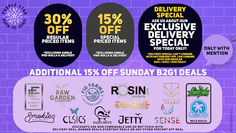 Purple Star MD Sunday Deals Q4Buy 2 Get 1 For 1¢: