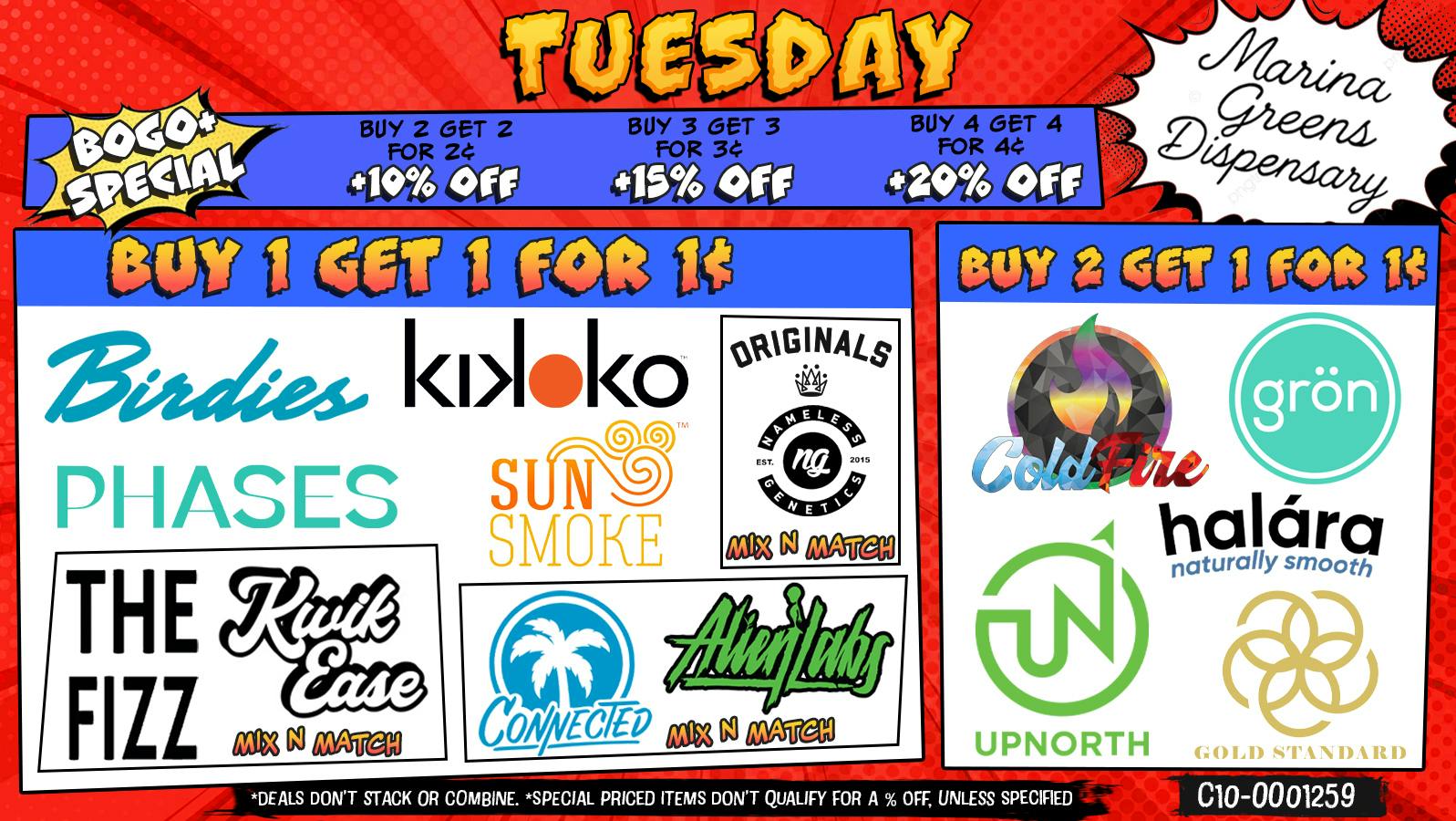 Marina Greens Tuesday Deals and BOGO+ Specials