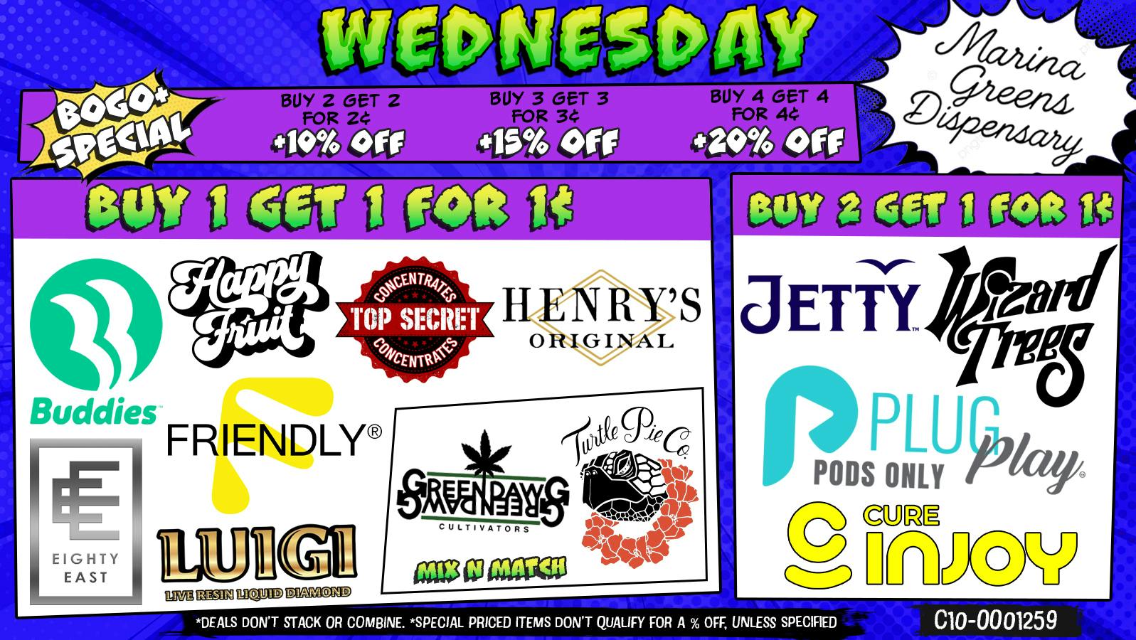Marina Greens Wednesday Deals and BOGO+ Specials