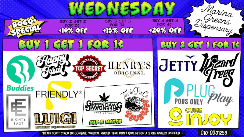 Marina Greens Wednesday Deals and BOGO+ Specials