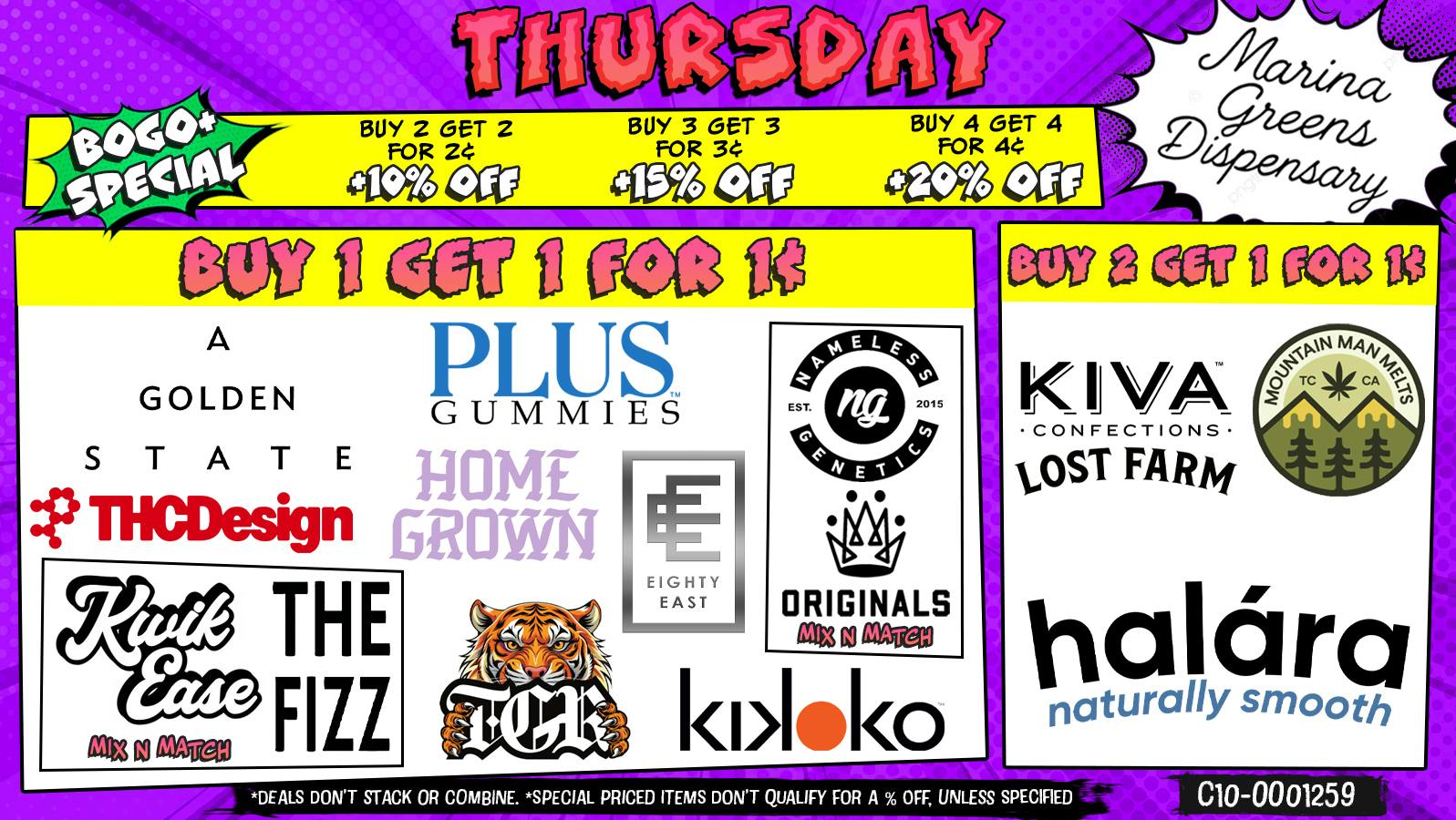 Marina Greens Thursday Deals and BOGO+ Specials