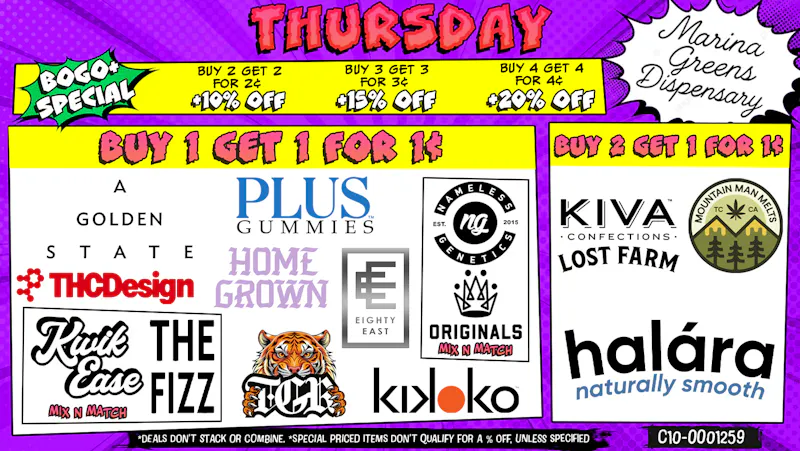 Marina Greens Thursday Deals and BOGO+ Specials