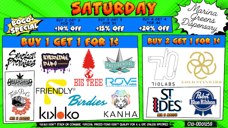 Marina Greens Saturday Deals and BOGO+ Special