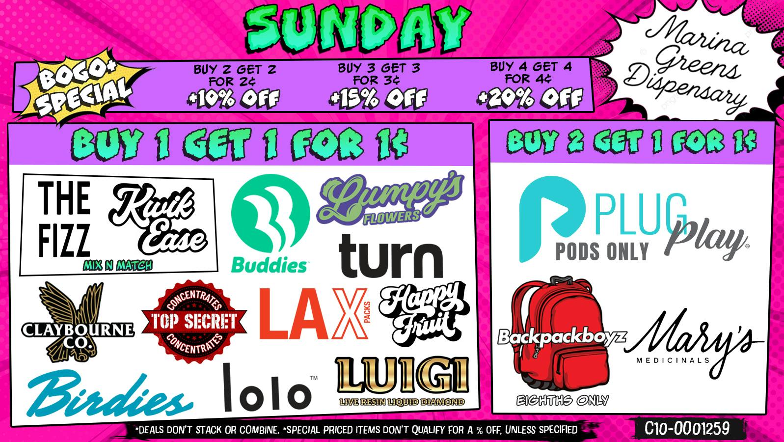 Marina Greens Sunday Deals and BOGO+ Special