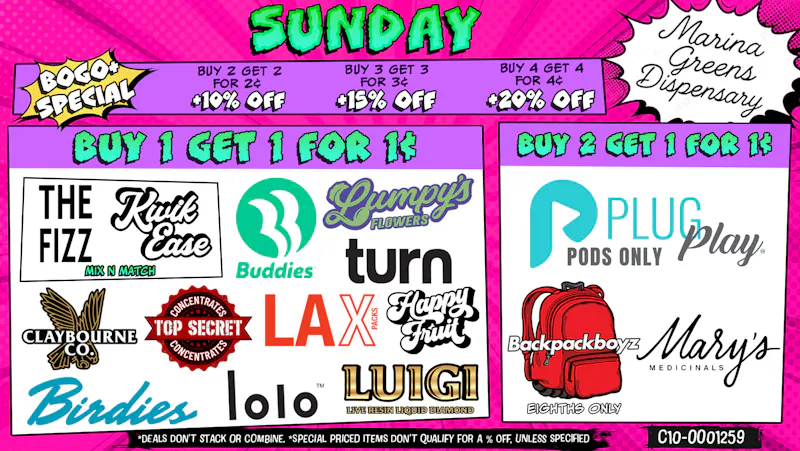 Marina Greens Sunday Deals and BOGO+ Special
