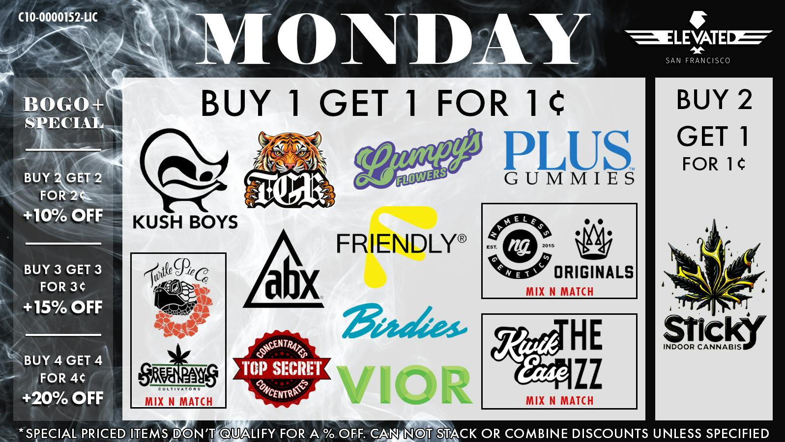 Elevated San Francisco Monday Deals & BOGO+ Specials