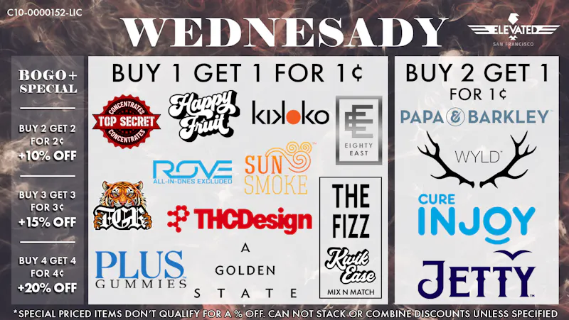 Elevated San Francisco Wednesday Deals and BOGO+ Specials