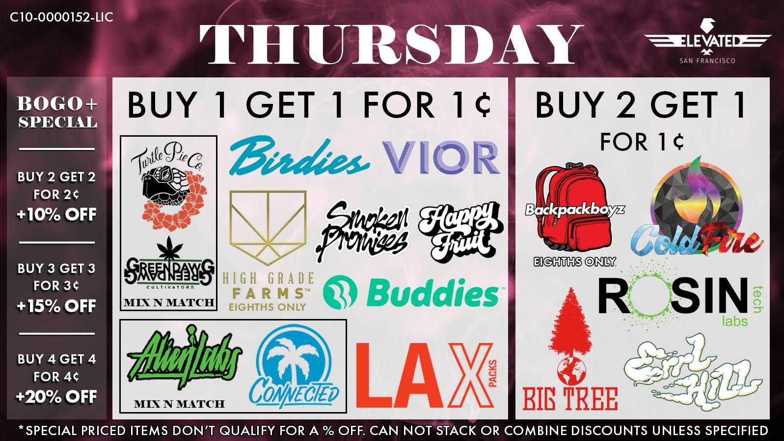 Elevated San Francisco Thursday Deals and BOGO+ Specials