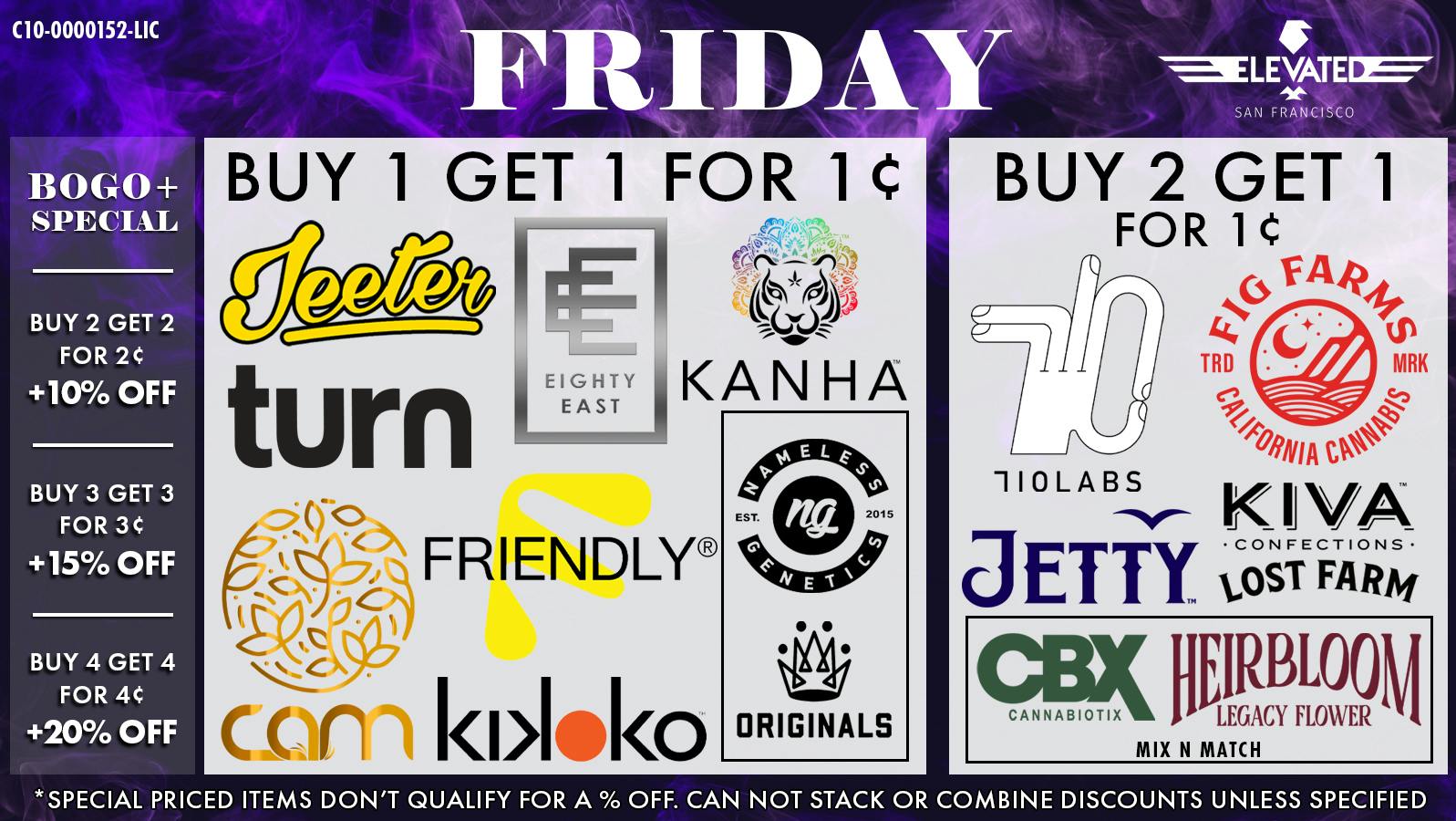 Elevated San Francisco Friday Deals and BOGO+ Specials