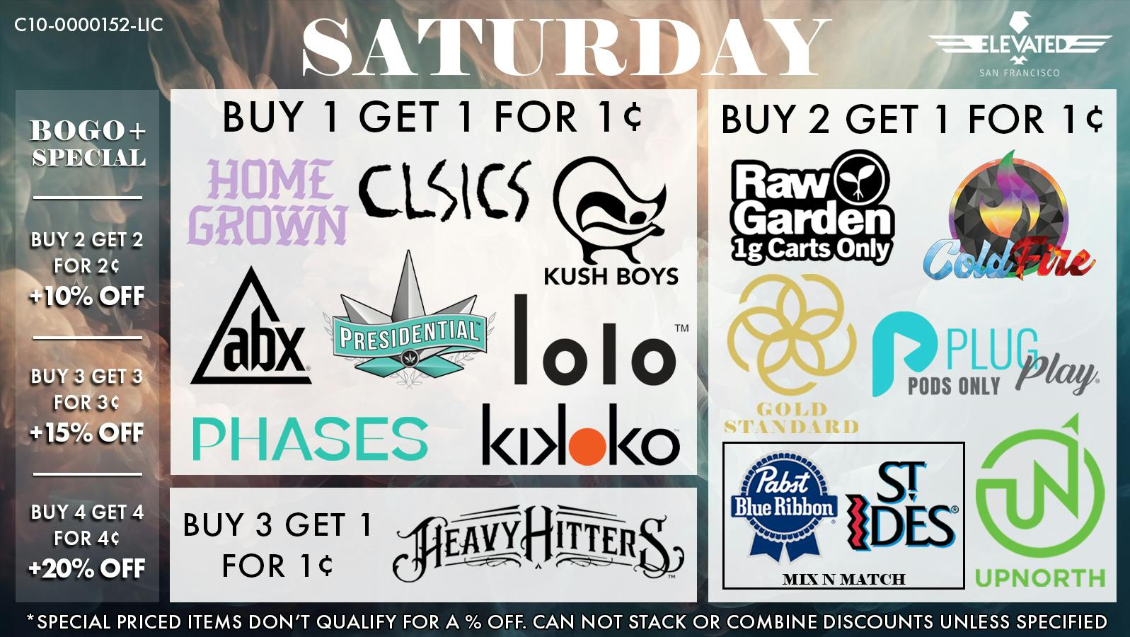 Elevated San Francisco Saturday Deals and BOGO+ Special
